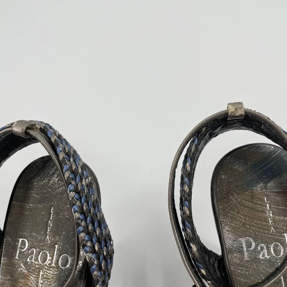 Linea Paolo Leather Braided Beaded Ankle Strap Wedges Sandals Womens Size 6.5